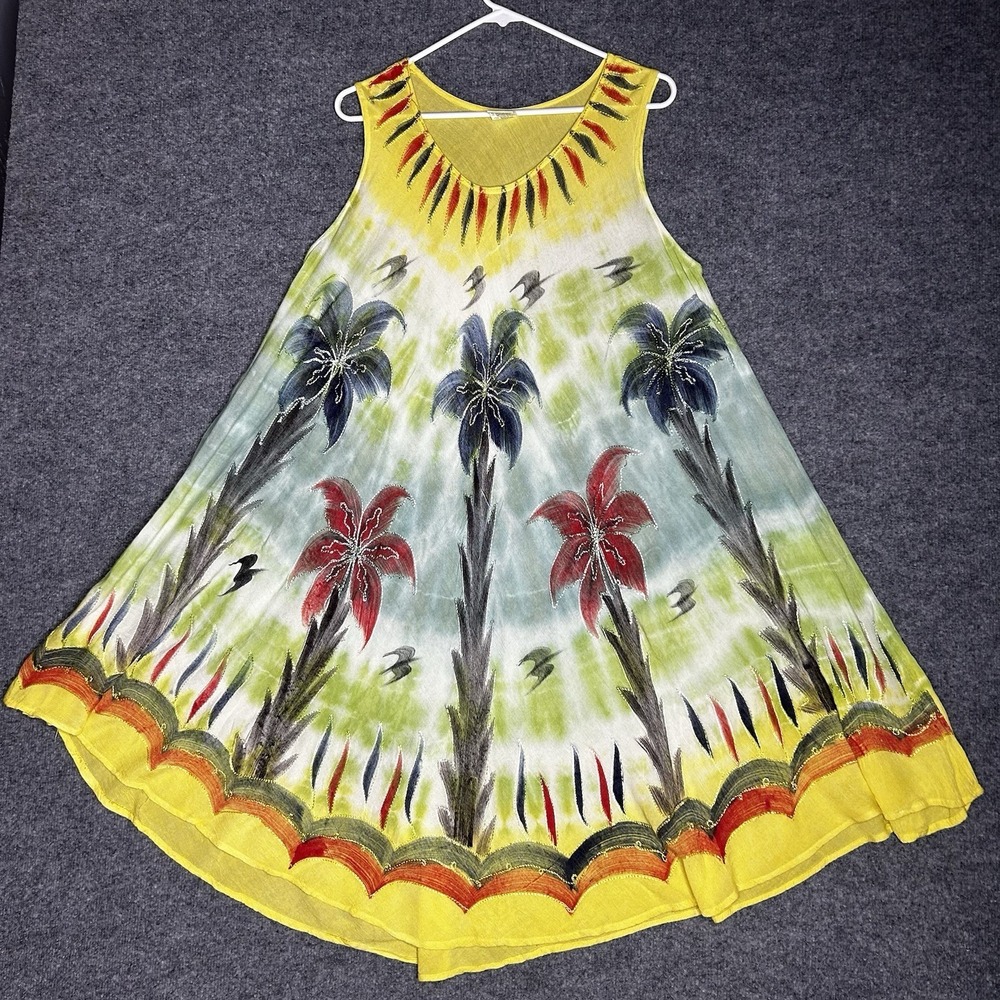 Asha Tie Dye Umbrella Dress One Size Floral Boho Hippie Beach Rayon‎